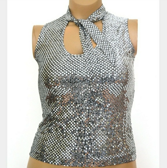 Vintage Tops - CYBER SALE!🥂Vintage M, Silver Sequin Keyhole Top